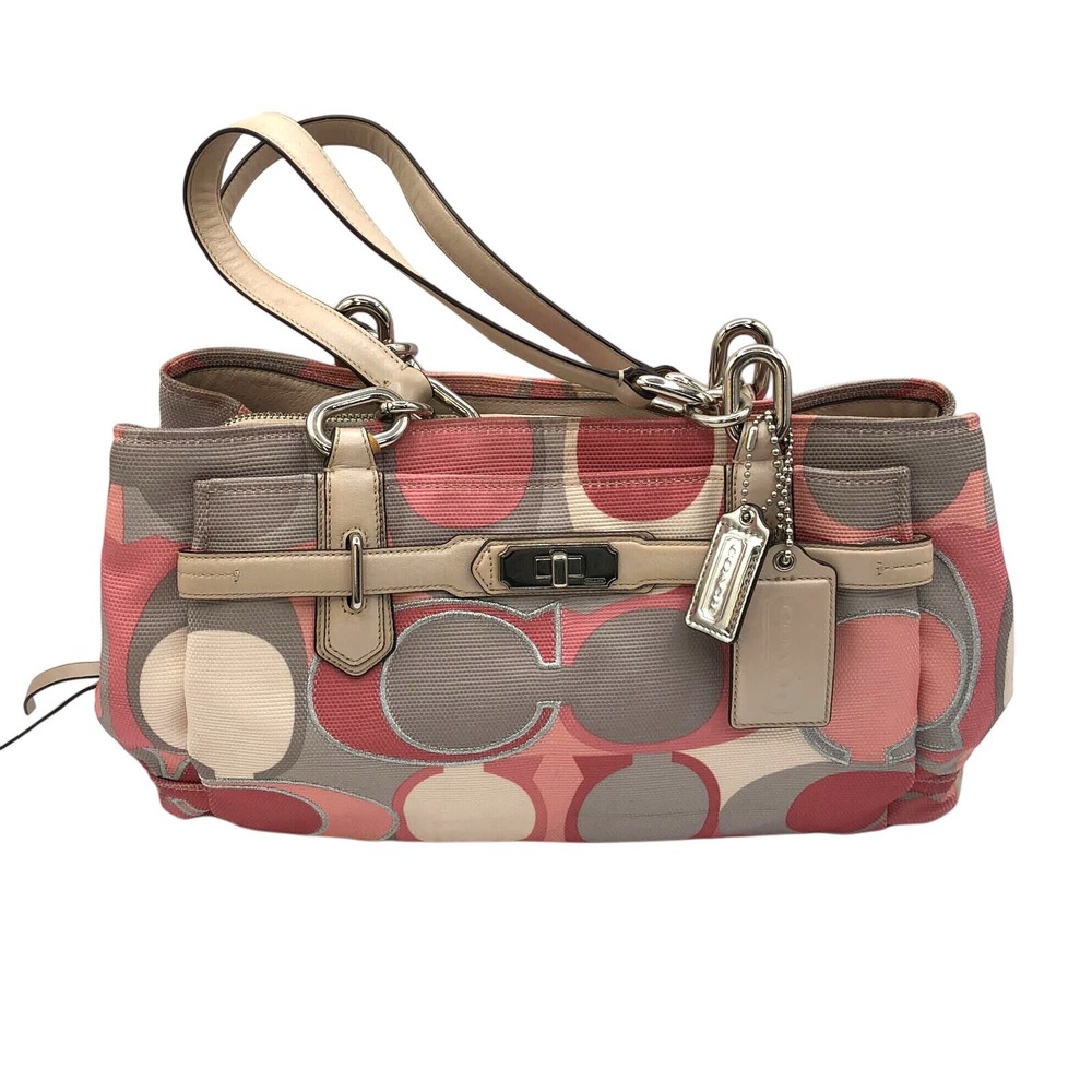 Coach Chelsea Jayden Scarf Print Satchel Bag Pink Cream Grey  ID 19399